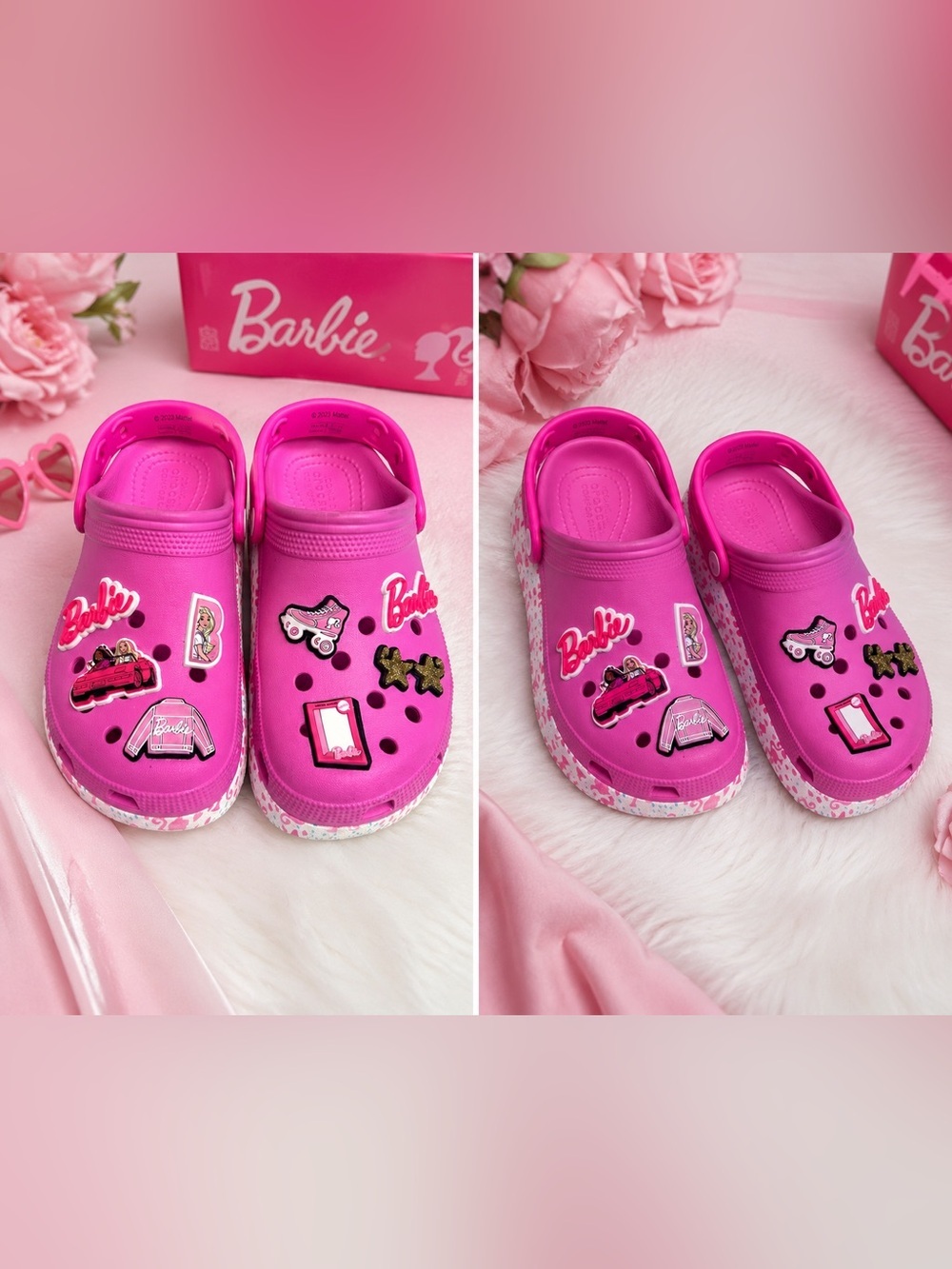 Crocs Kids Barbie Platform Clogs Pink Jibbitz Charms Girls